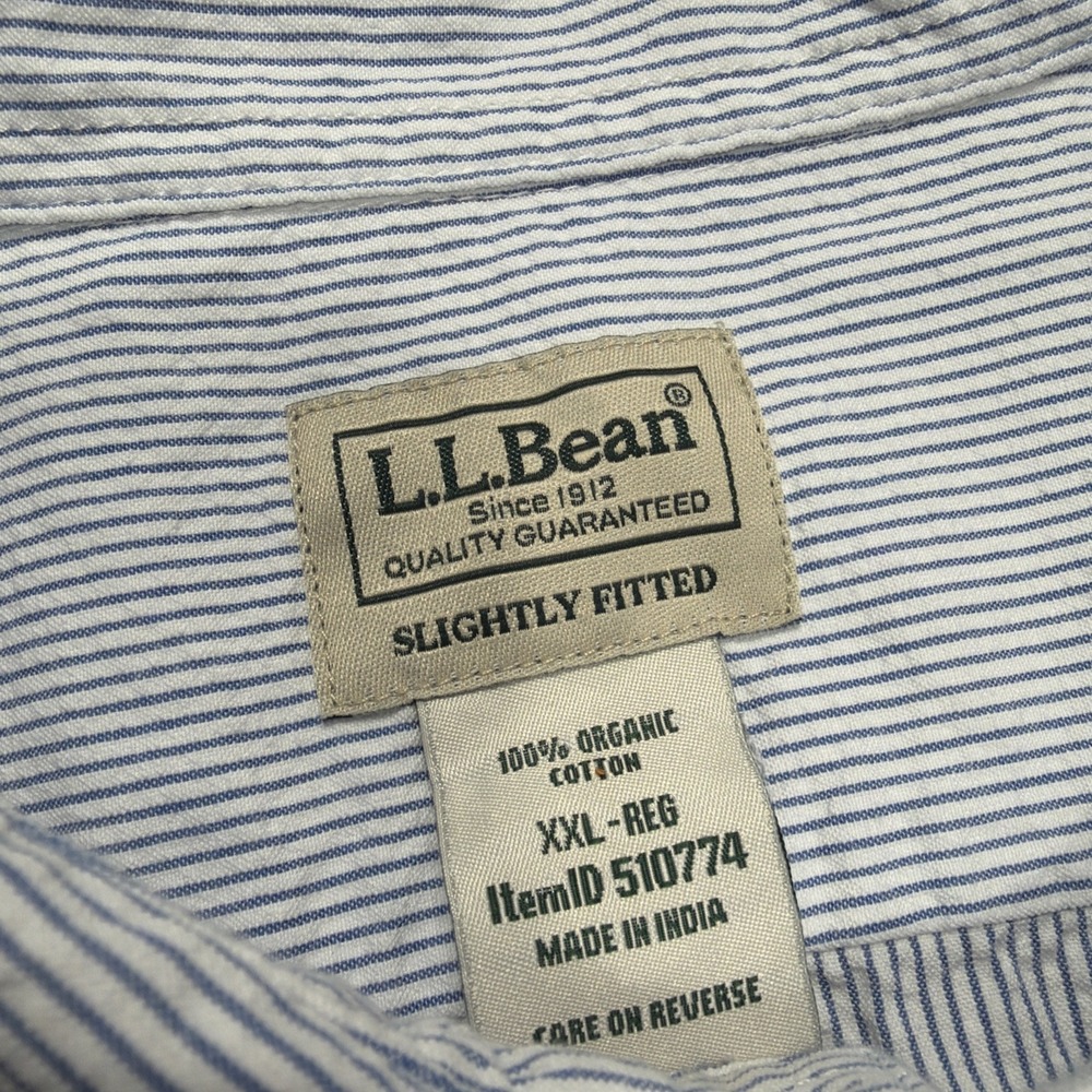 LL‎ Bean Shirt Mens XXL Button Down Seersucker Short Sleeve Striped Organic 2XL